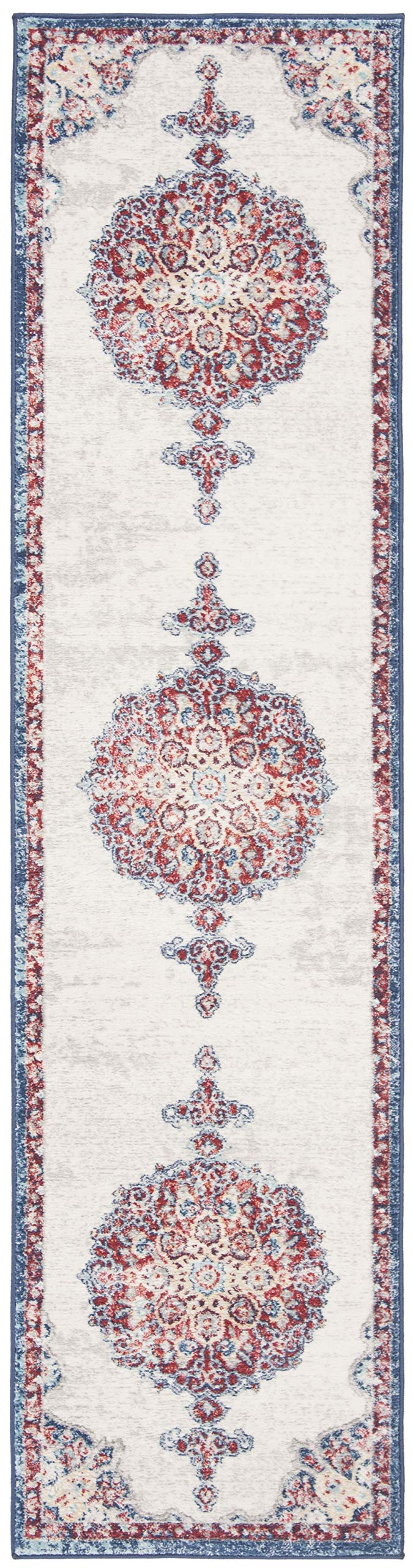 SAFAVIEH Brentwood Collection Runner Rug - 2' x 10', Ivory & Red, Medallion Distressed Design, Non-Shedding & Easy Care, Ideal for High Traffic Areas in Living Room, Bedroom (BNT867A)