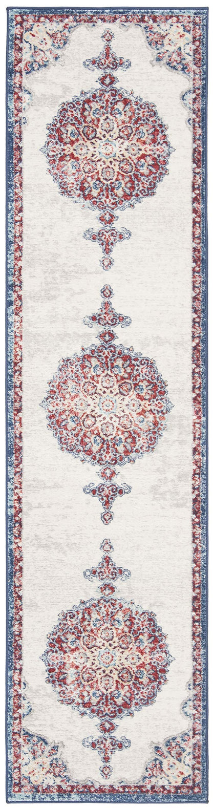 SAFAVIEH Brentwood Collection Runner Rug - 2' x 10', Ivory & Red, Medallion Distressed Design, Non-Shedding & Easy Care, Ideal for High Traffic Areas in Living Room, Bedroom (BNT867A)