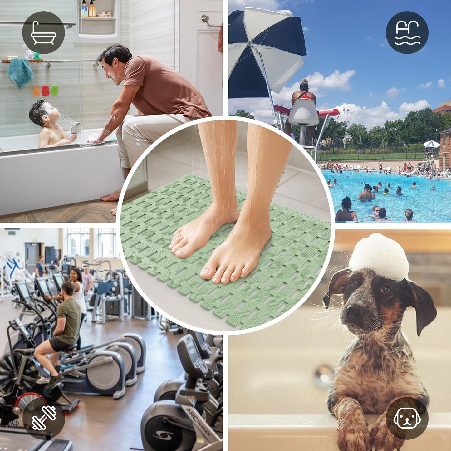 Bathtub Mat Non Slip - for Inside Bath Tub & Shower, Small 27x16 Inch, 180 Strong Suction Cups, Soft Textured Surface, Fast Drain & Quick Dry, Bathroom Safety Mat, Sage Green, Matace