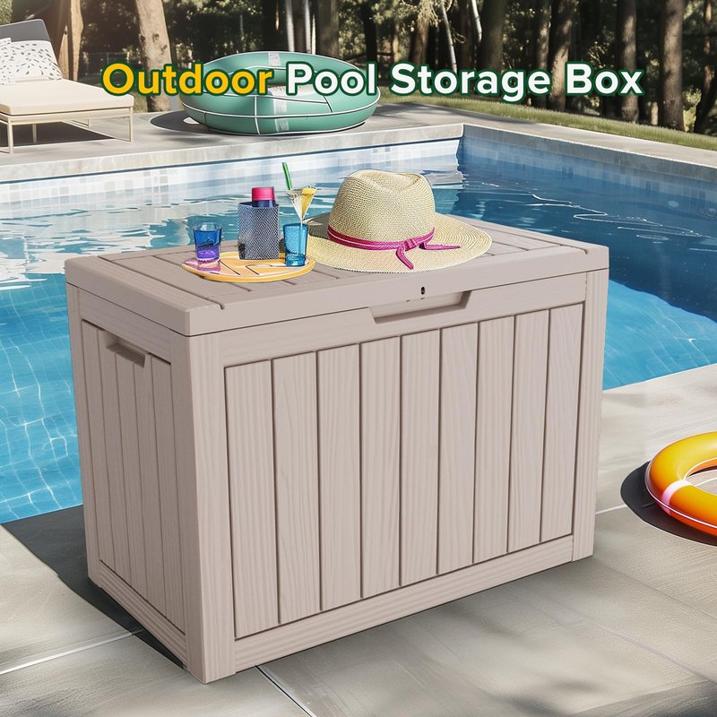 MAIUSCOLI 45 Gallon Outdoor Deck Box, Lockable Waterproof Outdoor Storage Boxes For Garden Tools,Indoor Cushions,Accessories Outside Storage Resin Weatherproof Container(Grey)