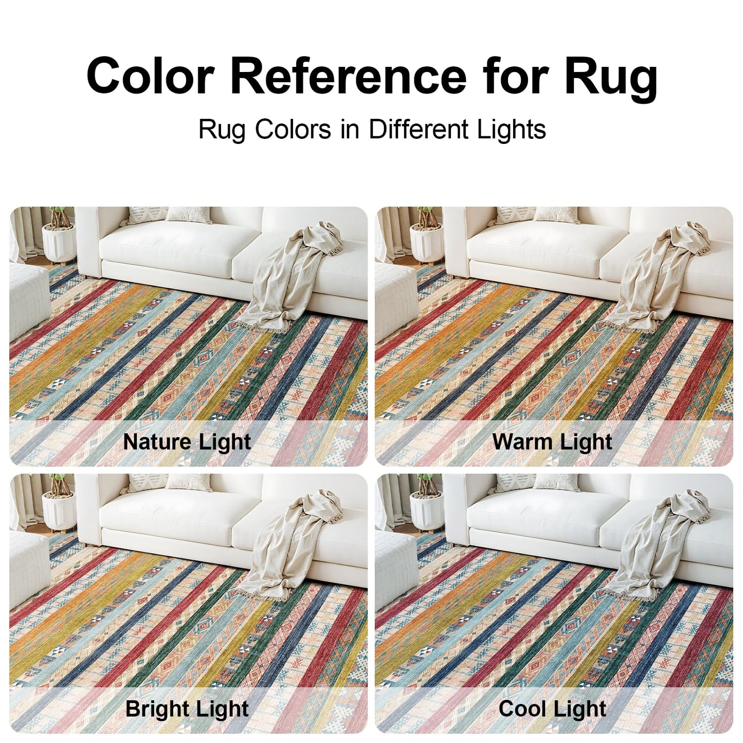 Puino 8x10 Washable Area Rug: Moroccan Large Neutral Boho Area Rug for Living Room & Bedroom Geometric Non-Slip Farmhouse Carpet for Living Room Colorful Stripe 8'x10'.