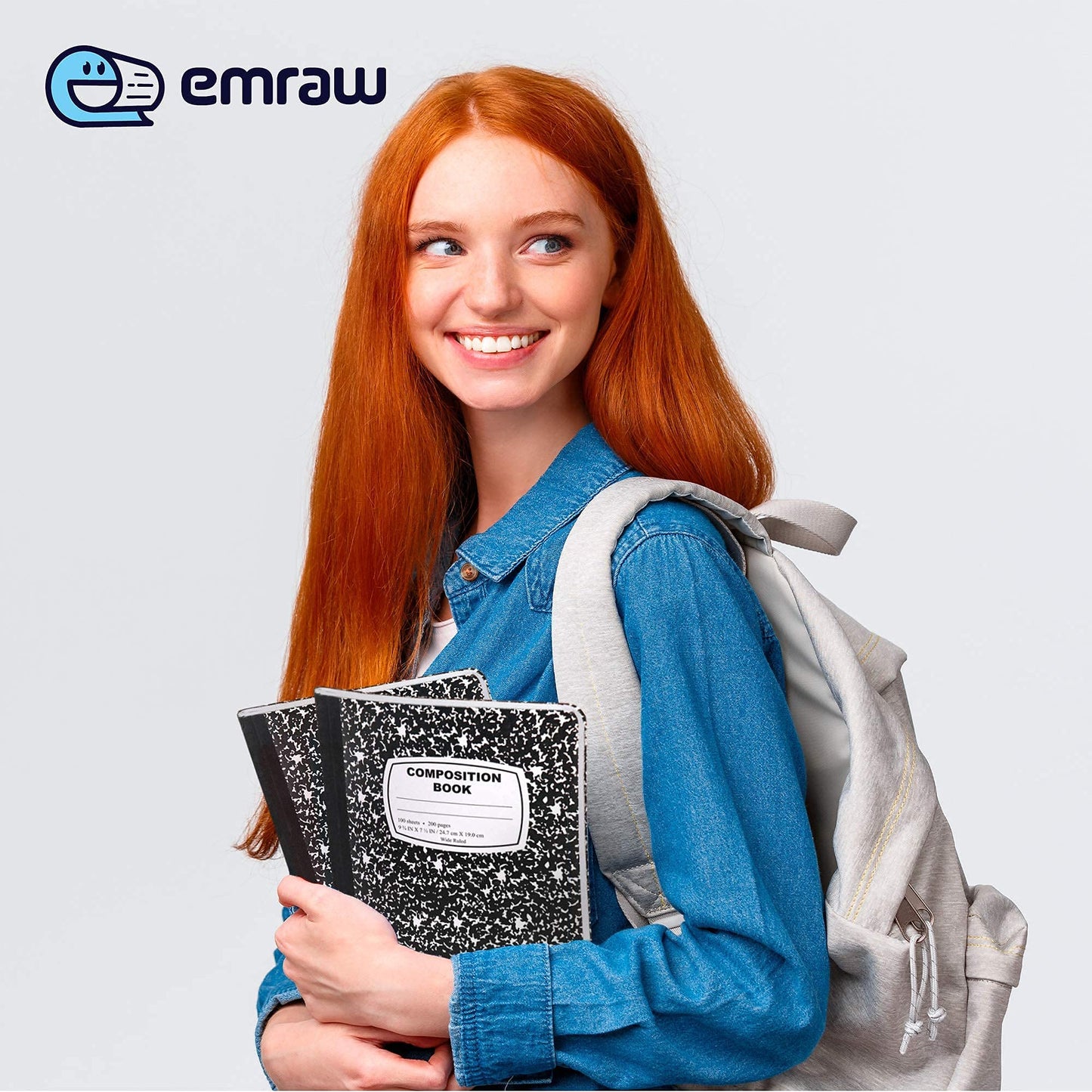 Emraw Black & White Marble Style Cover Composition Book with 100 Sheets of Wide Ruled White Paper (8 Pack)