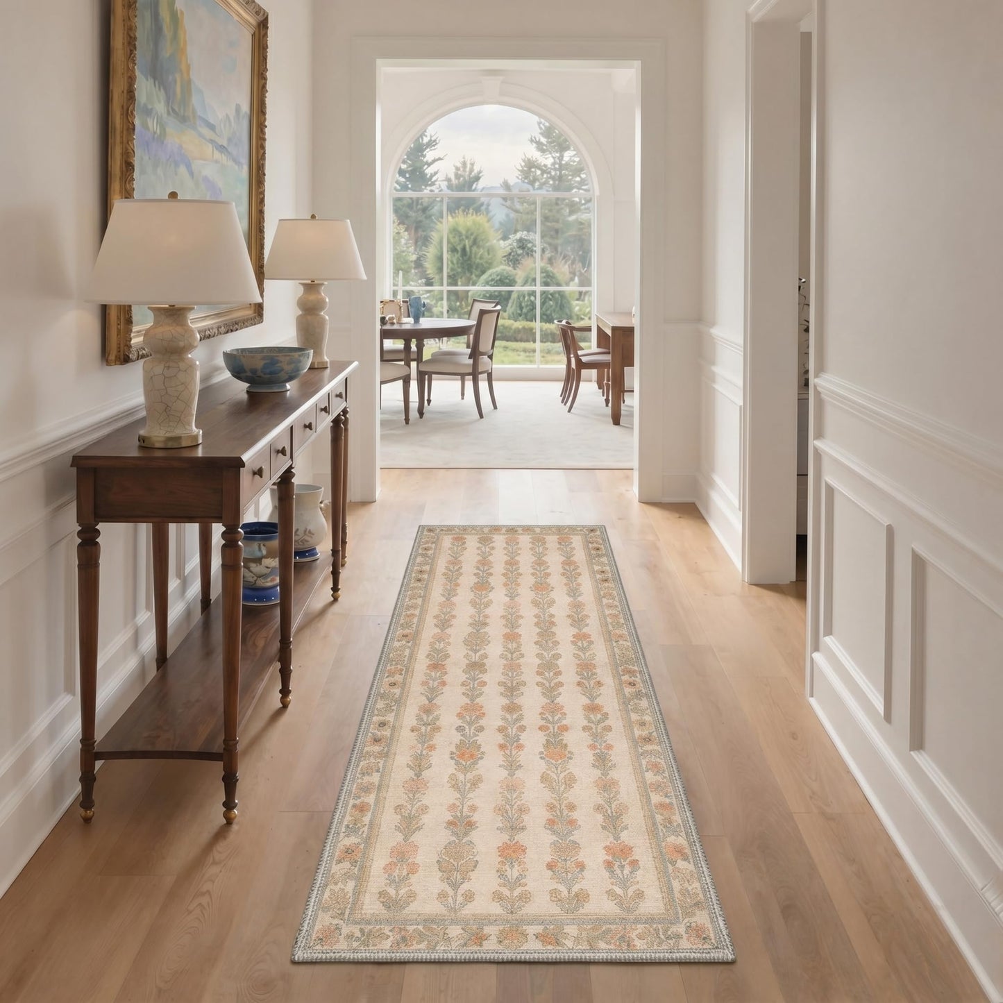 Bavni 8X10 Area Rugs for Living Room Machine Washable, Non Slip Low Pile Soft Modern Botanical Rugs, Floral Vines Carpet for Bedroom Dining Room, Home Office, Warm Beige