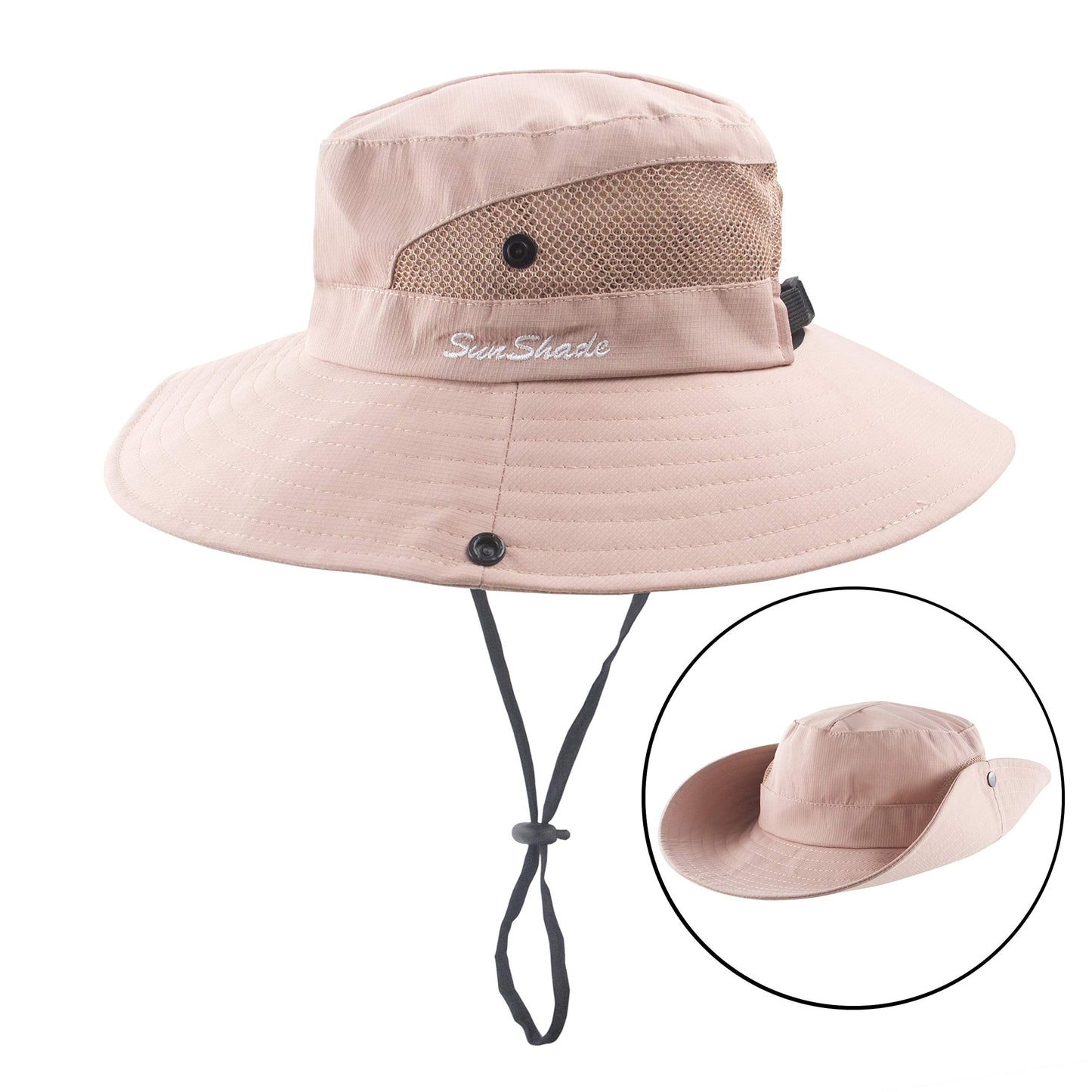 Muryobao Women Ponytail Summer Sun Hat Wide Brim UV Hats Floppy Bucket Cap for Safari Beach Fishing Gardening Pure Pink