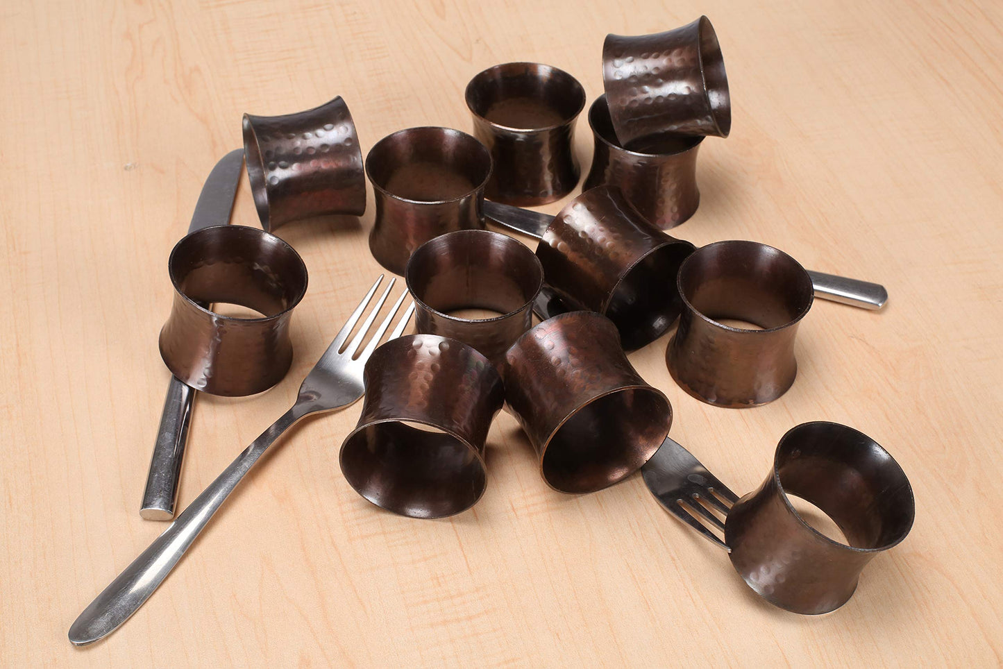 Decorative Metal Drum Napkin Rings Set of 12 - Modern Napkin Holders, Hammered Napkin Rings for Party Decoration, Dinning Table, Everyday, Family Gatherings (Bronze) - ALPHA Living HOME