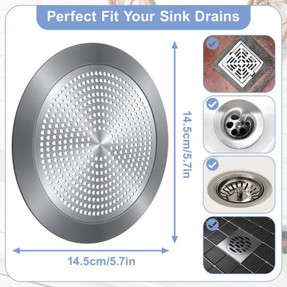 Shower Drain Hair Catcher, 5.7in Stainless Steel Bathtub Hair Catcher Drain Cover Bathroom Tub Sink Protector Flat Shower Drains Cover with Silicone Rim