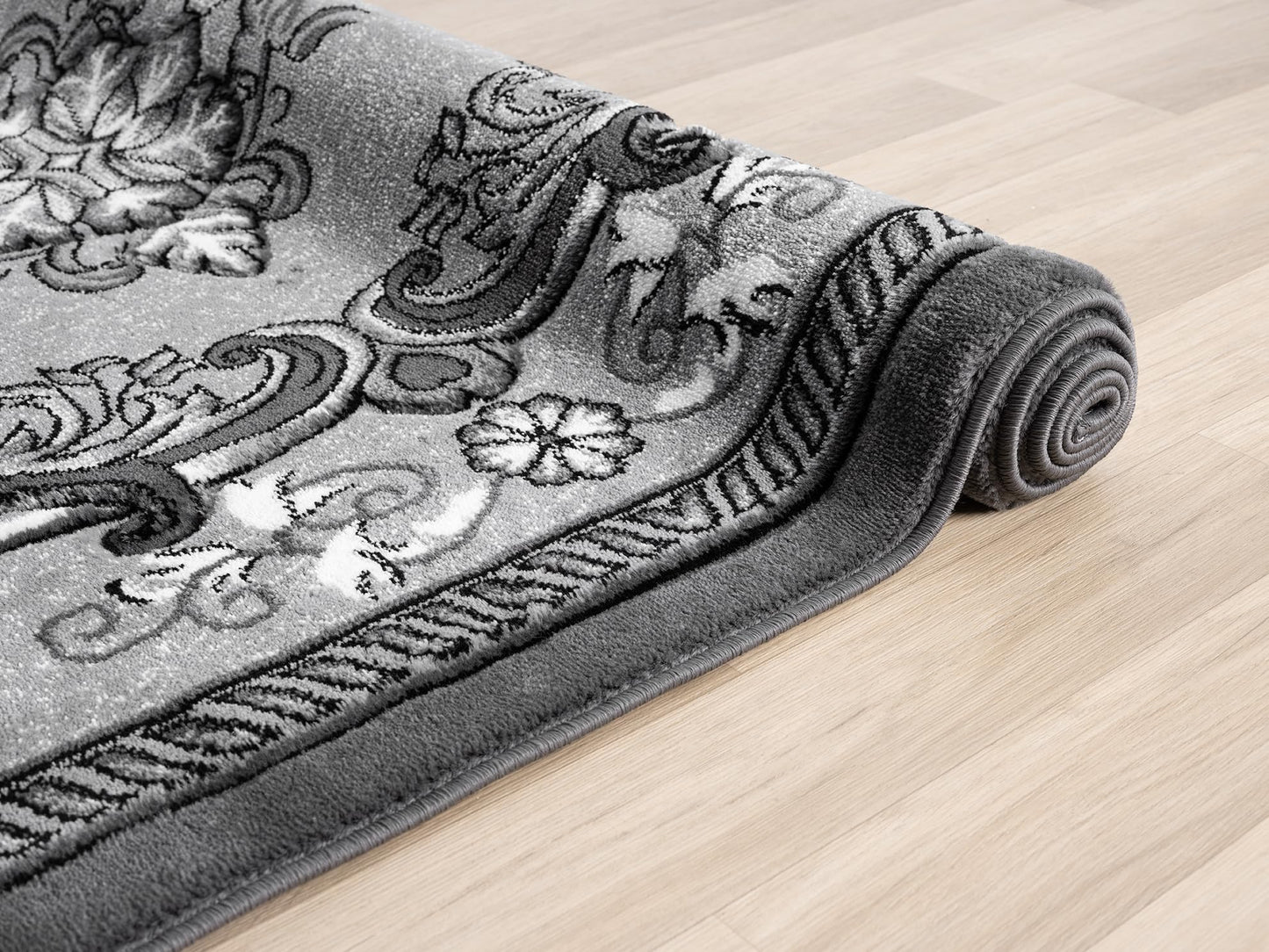 Modern Traditional Area Rug Hand Carved Oriental Floral Bohemian Vibrant Colors Carpet for Living Room Bedroom Design 9206 (Grey, 5' x 7')