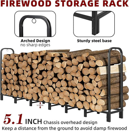 8FT Firewood Rack Holder,Heavy Duty Firewood Storage Log Rack for Outdoor&Indoor,Fireplace Wood Rack for Wood Storage
