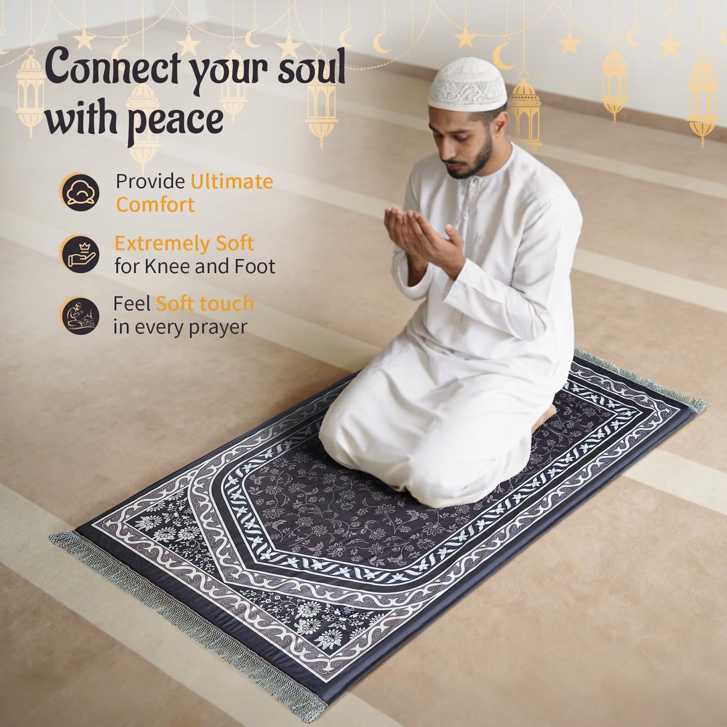 KKS KAKINNSYUU Muslim Prayer Mat, 2-in-1 Washable Prayer Rug with Removable Cover, Thick Padded Foam Janamaz Sajadah, Non Slip Islamic Prayer Mat for Men Women, Travel 31.5"x47.2"