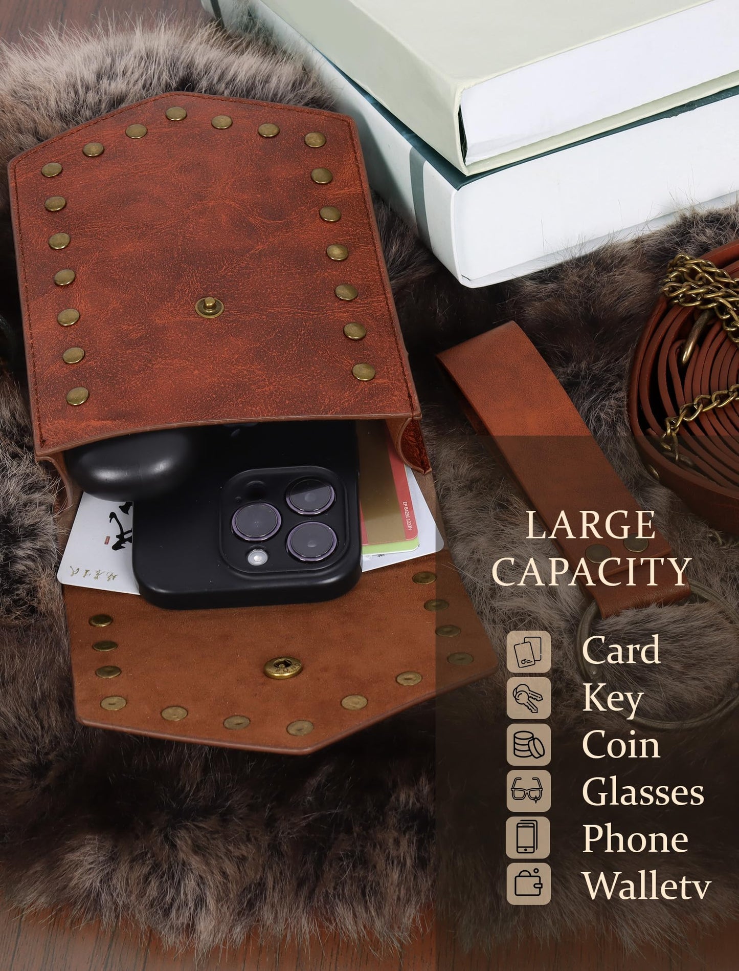 Minhuida Medieval Belt with Renaissance Bag & Detachable Chains, Vintage Faux Leather Waist Pouch Dresses Belt Halloween Cosplay Costume Accessorie
