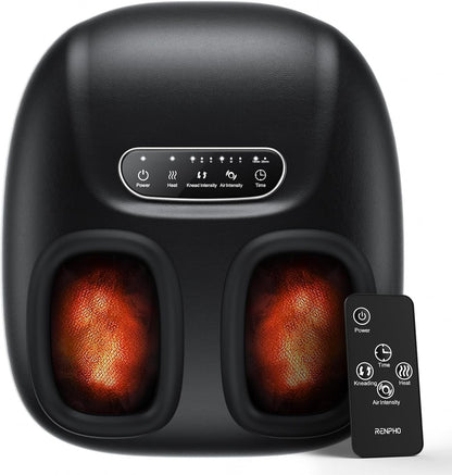 RENPHO Shiatsu Foot Massager Machine with Heat, Electric Heated Foot Massager with Remote for Plantar Fasciitis, Size Up to 11