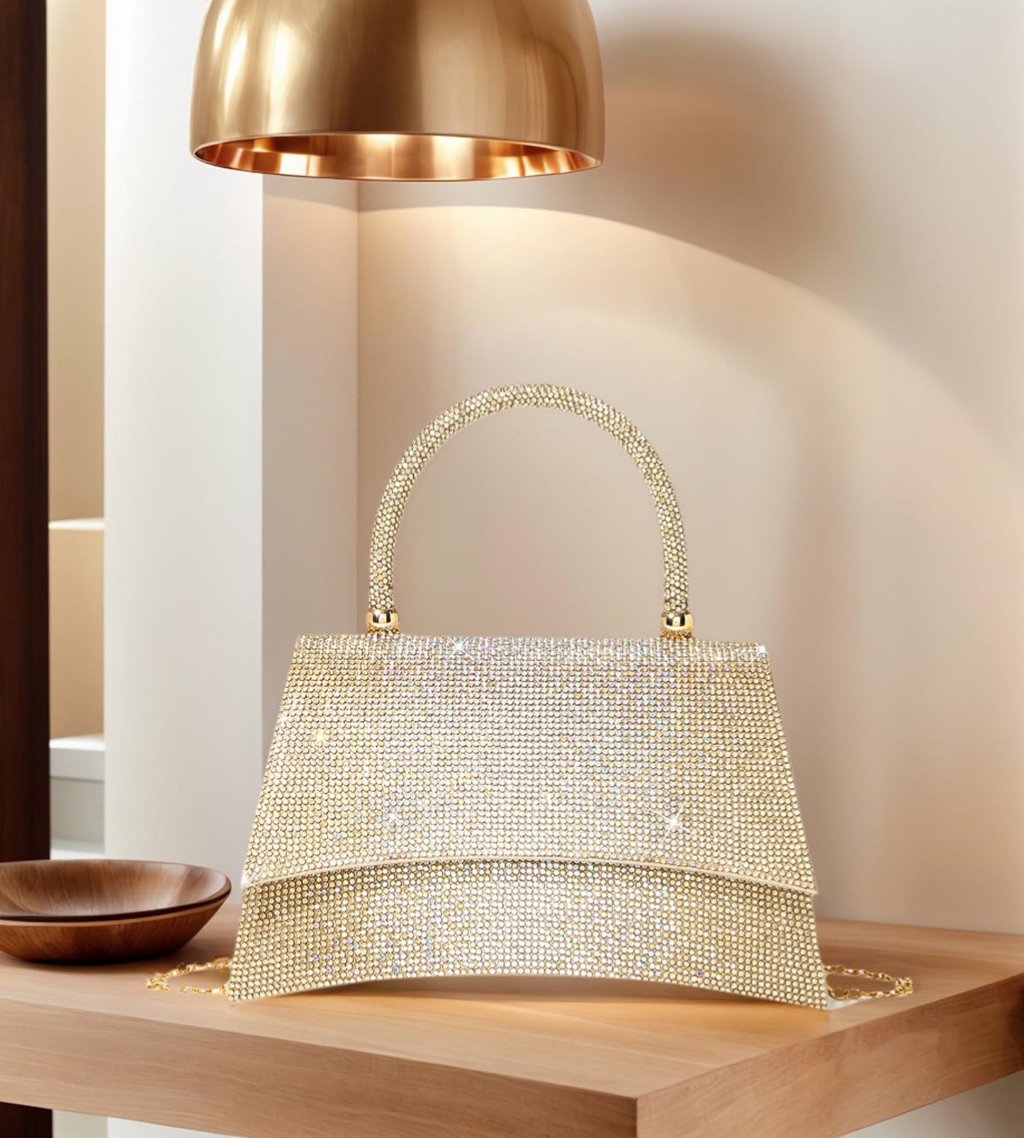 Sweetovo Rhinestones Clutch Purse for Women Sparkly Shoulder Bag and Handbags for Wedding Party Evening Crossbody Bag (B-Gold)