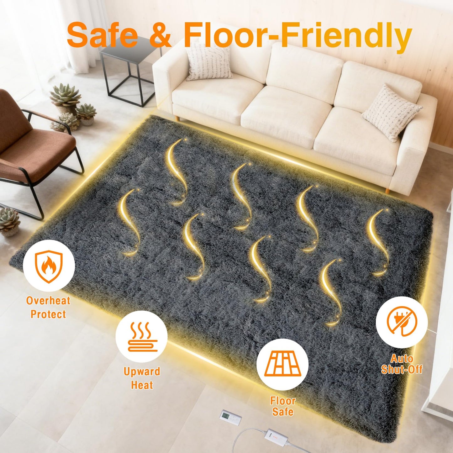 GarveeHome Wireless Heated Floor Mat 8x10 ft, Heated Rug Gaming Rug with 6 Heat Levels & 10H Auto Off, Soft Plush Heating Carpet Foot Warmer for Living Room Bedroom Office Playroom, Grey