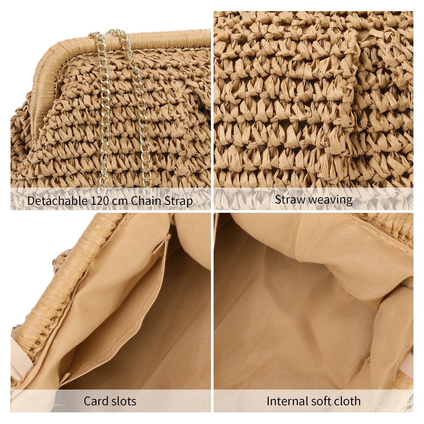 RNIEGA Straw Clutch Purses for Women Cloud Dumpling Pouch Straw crossbody Handbag Summer Beach Woven Shoulder Bags