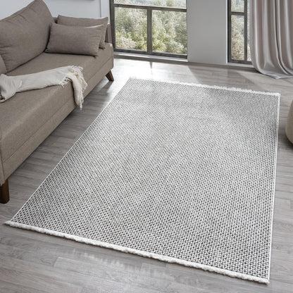 LUXE WEAVERS Solid Machine Woven White Dark Gray 4x6 Area Rug, Indoor Stain-Resistant Carpet
