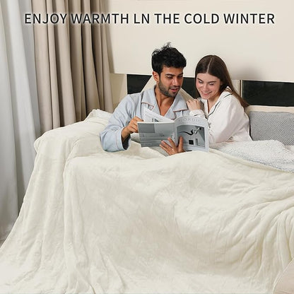 Electric Heating Blanket Queen Size, Cozy Flannel Sherpa Heated Electric Blanket with 5 Heating Levels & 10 Hours Auto Off, Fast Heating, Machine Washable Heated Blanket, 84" x 90", White