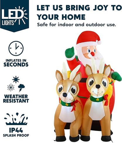 Joiedomi 6 FT Long Christmas Inflatable Santa on Sleigh with 2 Reindeer, Inflatable Christmas Yard Decorations with Build-in LED, Blow Up Xmas Decorations Outdoor for Party Yard Garden Lawn Décor