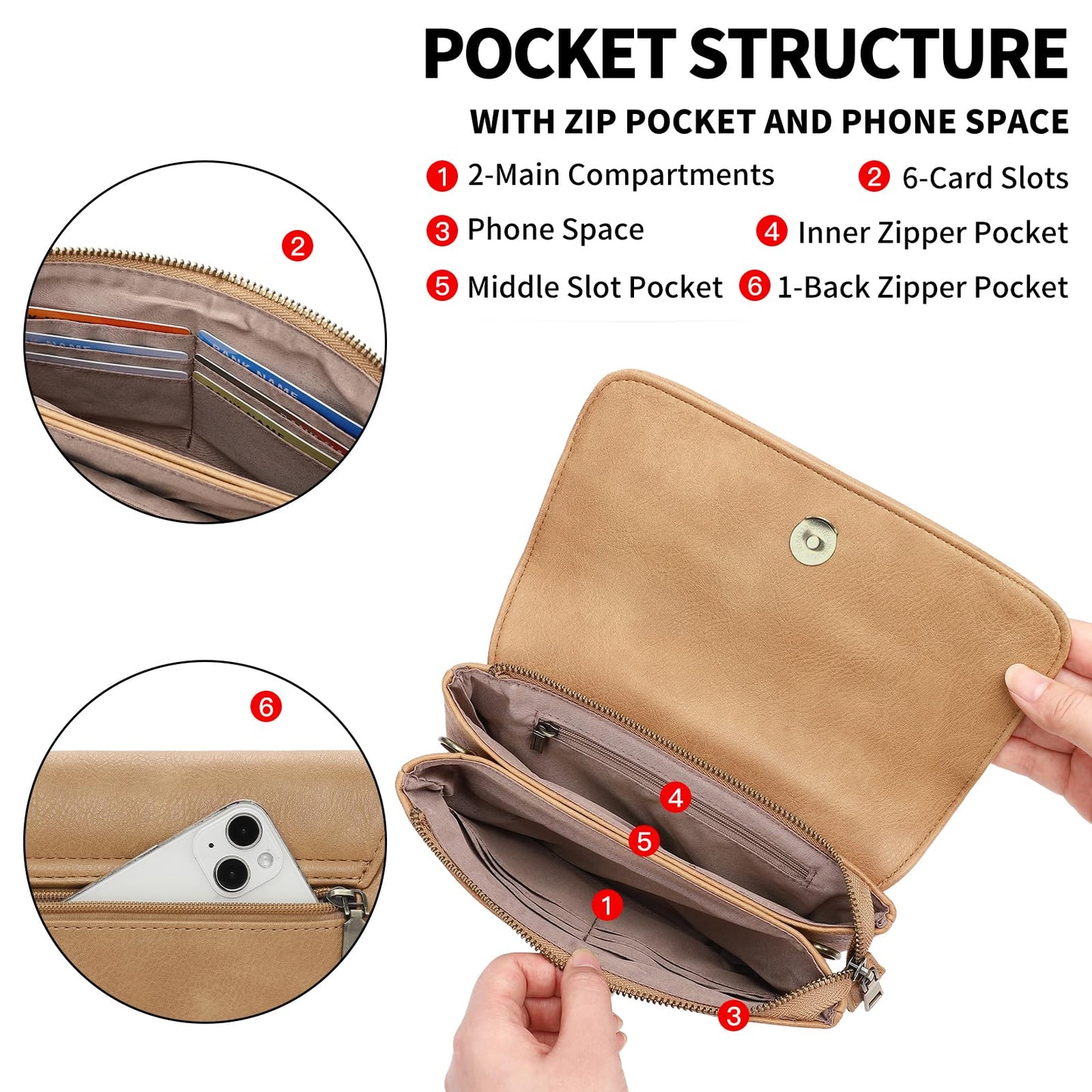 GAEKEAO Crossbody Bags for Women Vegan Leather Small Cell Phone Purse Shoulder Handbags with Credit Card Slots