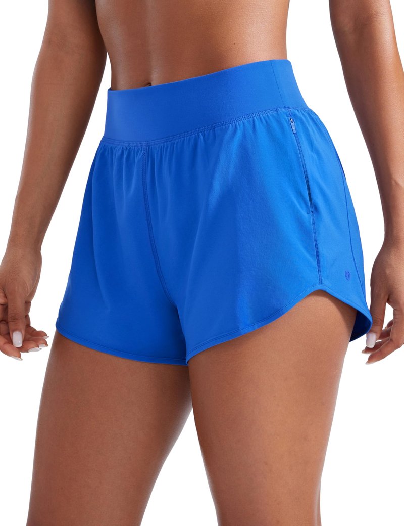 CRZ YOGA Mid Flat Waisted Running Shorts for Women 3" - Mesh Liner Quick Dry for Workout Sport Athletic with Zipper Pocket Sparkle Blue Small