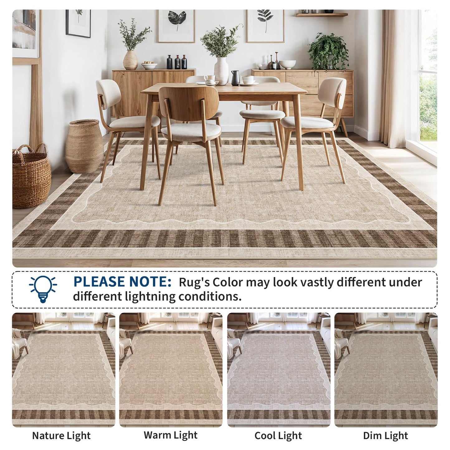 Garvee 8x10 Scalloped Area Rug, Large Washable Rug – Soft Non-Slip Backing Thin Floor Mat Carpet for Living Room Bedroom Dining Room Playroom Nursery Home Decor