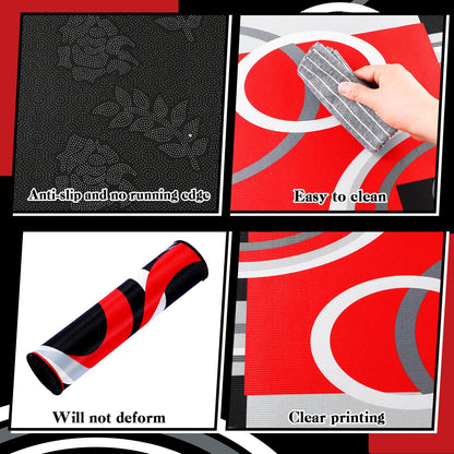 Maasechs 3 Pcs Red Black Geometric Kitchen Rugs and Mats Set Anti Fatigue Floor Mat Non Slip Washable Modern Abstract Runner Rug Minimalist Kitchen Decor for Home Office Bathroom, 17 x 30 +17 x47