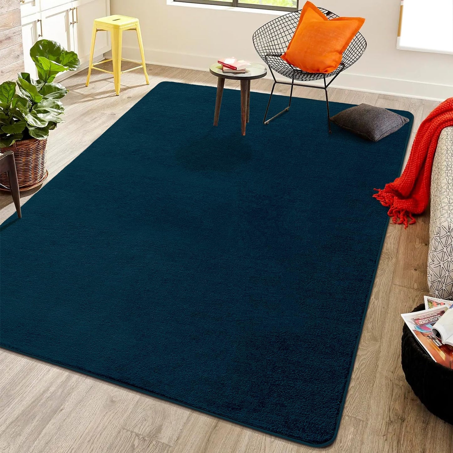 Softlife Navy Blue Area Rug for Bedroom Living Room, Solid Non-Slip 5x7 Fluffy Carpet with Soft Low Pile for Kids Boys Girls, Machine Washable Fuzzy Aethetic Rugs Home Dorm Decor