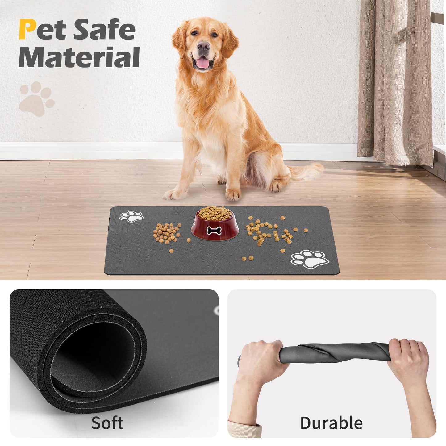 Pet Feeding Mat-Absorbent Dog Mat for Food and Water Bowl-Accessories Pet Supplies-Bowl for Messy Drinkers-No Stains Quick Dry Dog Water Dispenser Mat (16"x24", Dark Grey)