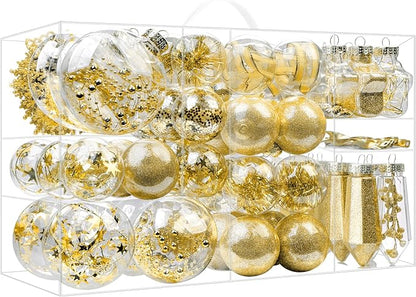 SHareconn 86PCS Christmas Balls Ornaments Set,Shatterproof Plastic Clear Decorative Baubles for Xmas Tree Decor Holiday Wedding Party Decoration, Glod