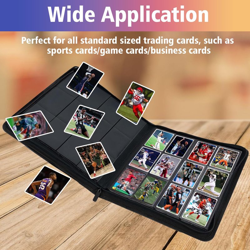12 Pocket Card Binder, 720 Pockets PU Leather Zipper Trading Card Collection Album, Side-Loading Card Storage Folders for MTG, TCG, Game/Sport Crads (Pink, 12 Pockets)