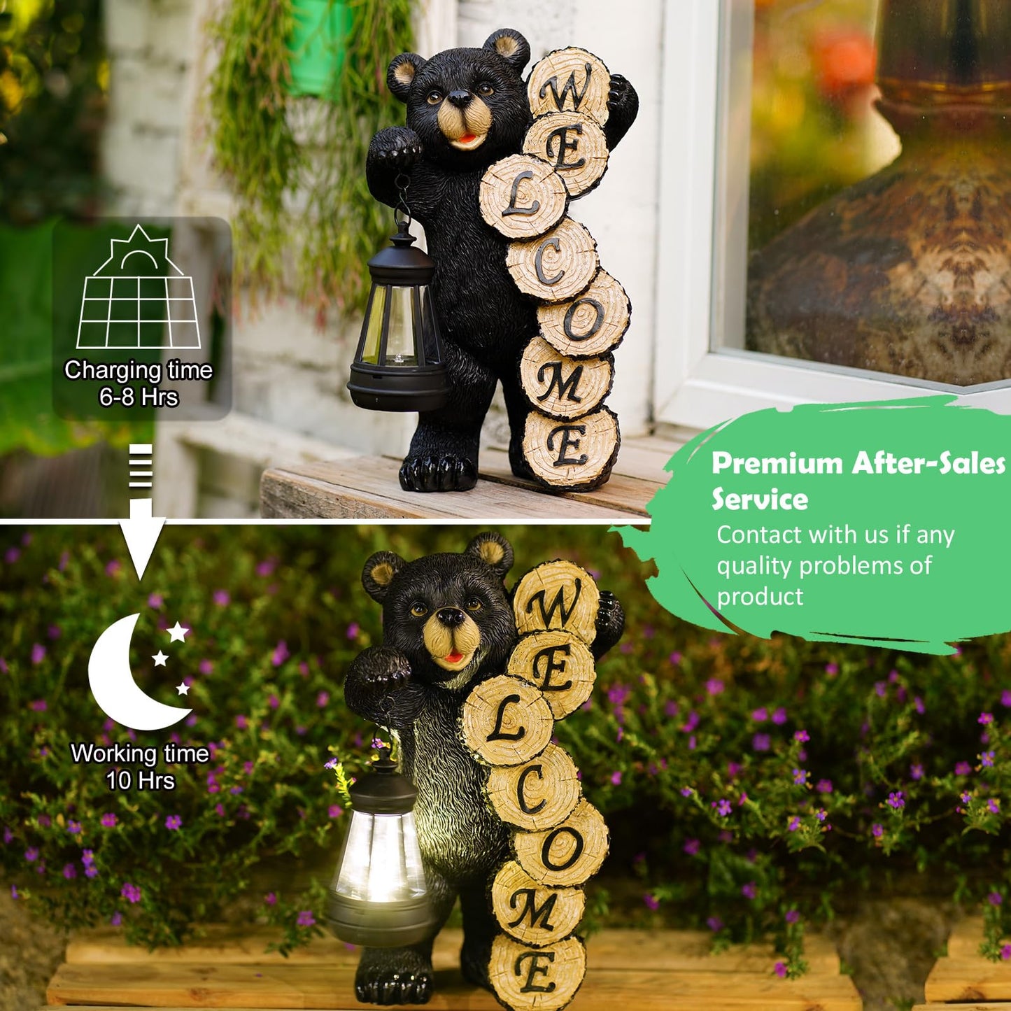 Qeeman Solar Bear for Garden Decor: Weatherproof Resin Statues