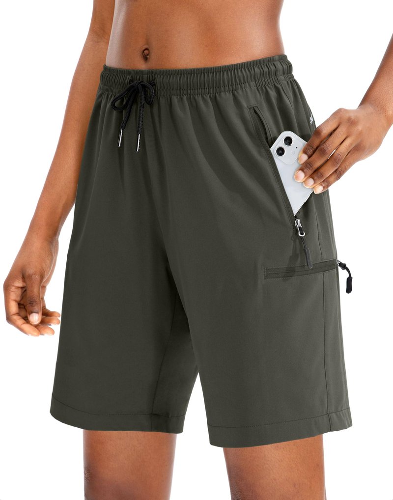SANTINY Women's 5''/ 7''/9'' Hiking Cargo Shorts Quick Dry Lightweight Summer Shorts for Women Athletic Golf Zipper Pockets(Army Green_XL)