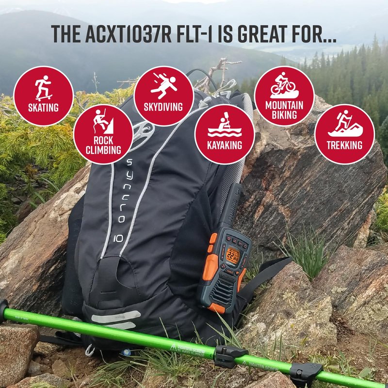 Cobra ACXT1037R FLT Floating Walkie Talkie - Waterproof, Rechargeable, Long Range up to 37-Mile Two Way Radio with NOAA Weather Alert & VOX, (1 Pack)