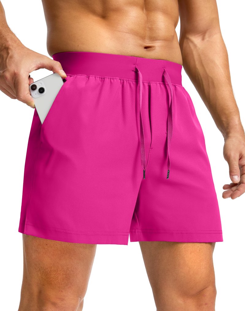 Soothfeel Men's Running Shorts with Zipper Pockets 9"/ 7"/ 5" Lightweight Quick Dry Basketball Gym Workout Athletic Shorts for Men (Hot Pink, L)