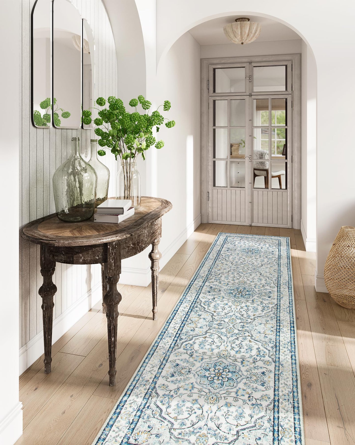 Lahome Oriental Washable Runner Rugs,2.5x8 Long Blue Bathroom Rugs Runner Non-Slip,Kitchen Runner Rugs Non Skid Washable,Traditional Low-Pile Wide Carpet Runner for Entryway Hallway Helena,8ft