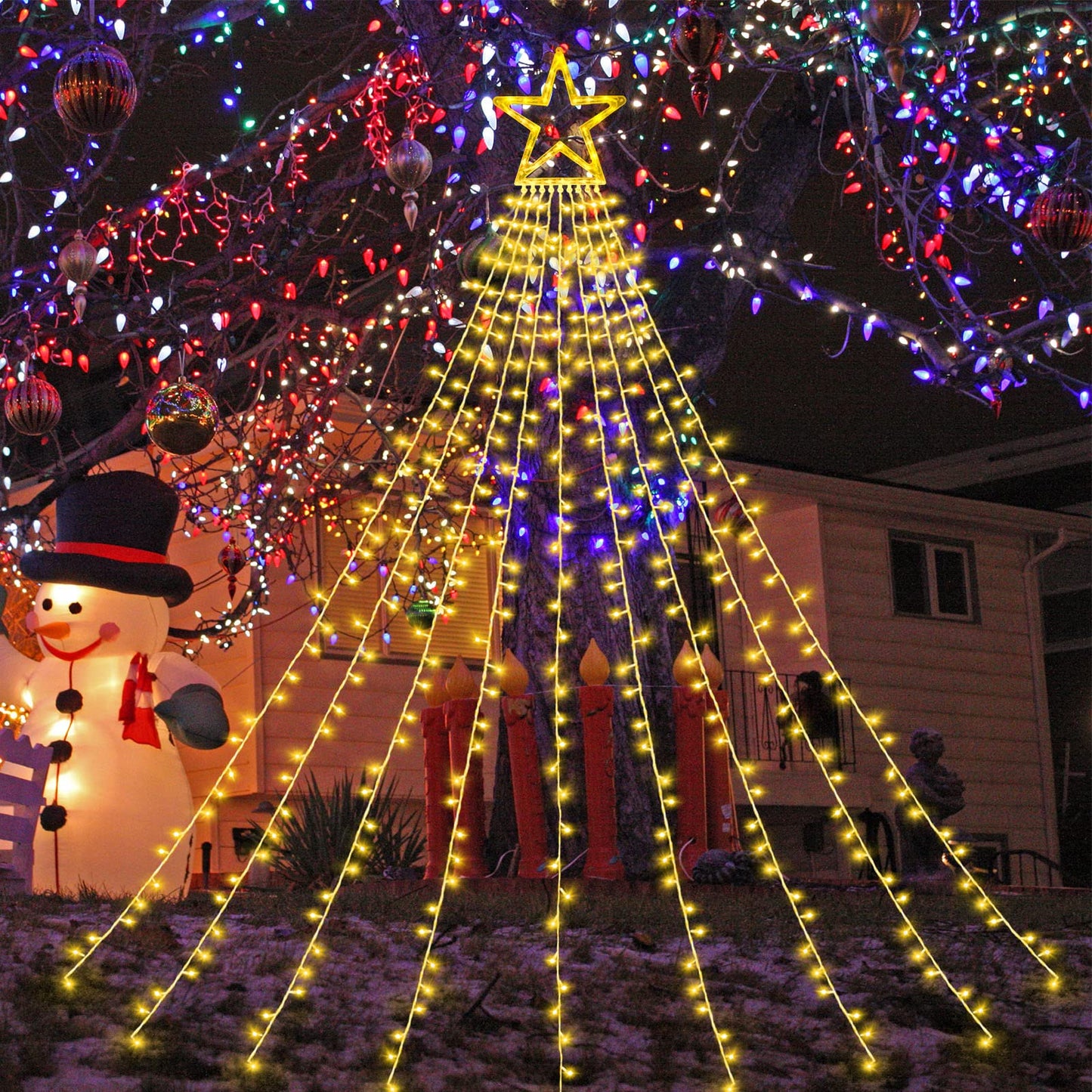 XUNXMAS Christmas String Lights Outdoor Decoration 317 LED Star Fairy String Lights 8 Modes & Waterproof for Party Wedding Patio Yard New Year Holiday Indoor Outdoor - Warm White