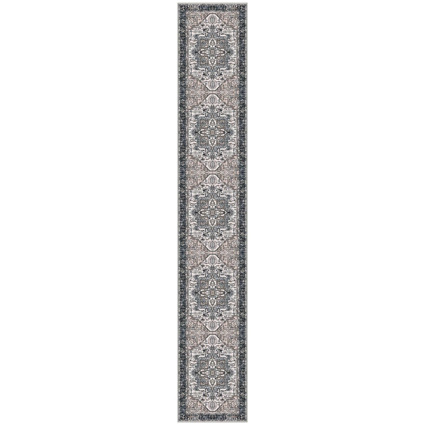 KOZYFLY Runners for Hallways 3x14 Ft Extra Long Washable Faux Wool Stair Thin Runner Rug Printed Hallway Carpet for Entryway Bedroom Stairs Kitchen Floor Accent, Black/Taupe/Beige