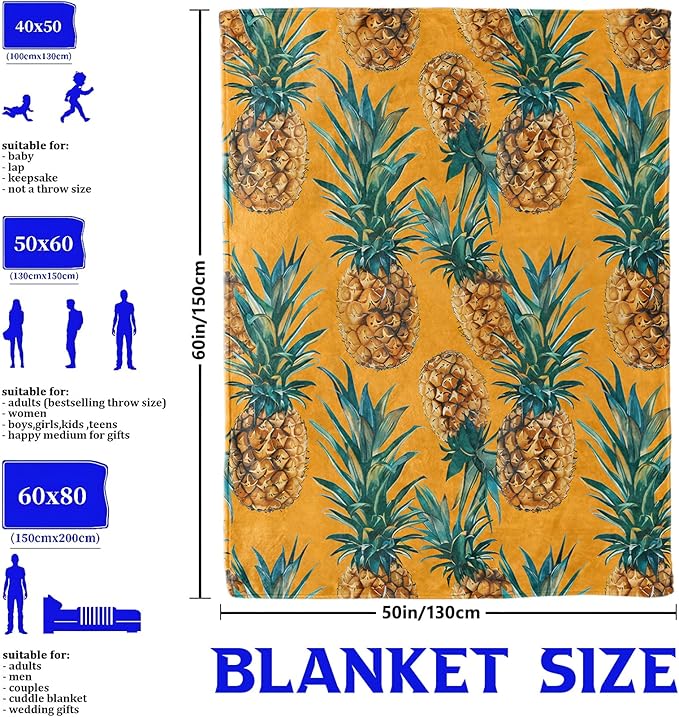 Yellow Pineapple Fruit Throw Blanket for Boys Girls Kids Adults Women, Fuzzy Warm Soft Cozy Flannel Blankets Gifts for Bedroom, Couch, Travel, Home Decor 40x50 in