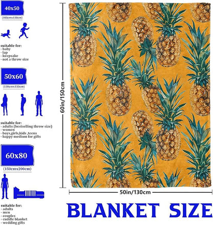 Yellow Pineapple Fruit Throw Blanket for Boys Girls Kids Adults Women, Fuzzy Warm Soft Cozy Flannel Blankets Gifts for Bedroom, Couch, Travel, Home Decor 60x80 in