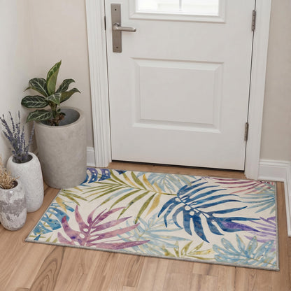 Bavni 5x7 Area Rugs for Living Room Machine Washable Non Slip Low Pile Print Rug for Bedroom, Dining Room, Home Office, Tropical Foliage Design, Lavender