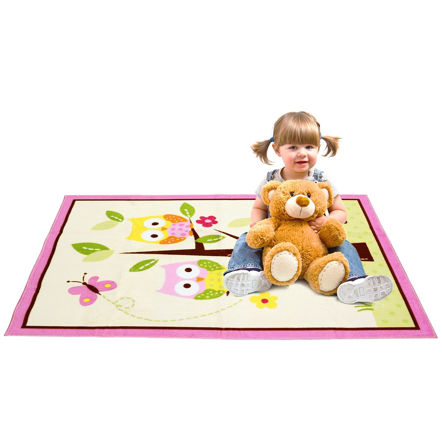 FADFAY Home Textile,Unique Cartoon Owl Carpet,Designer Pink Fairy Girls Rug for Living Room,Delicate Butterfly Kids Rug