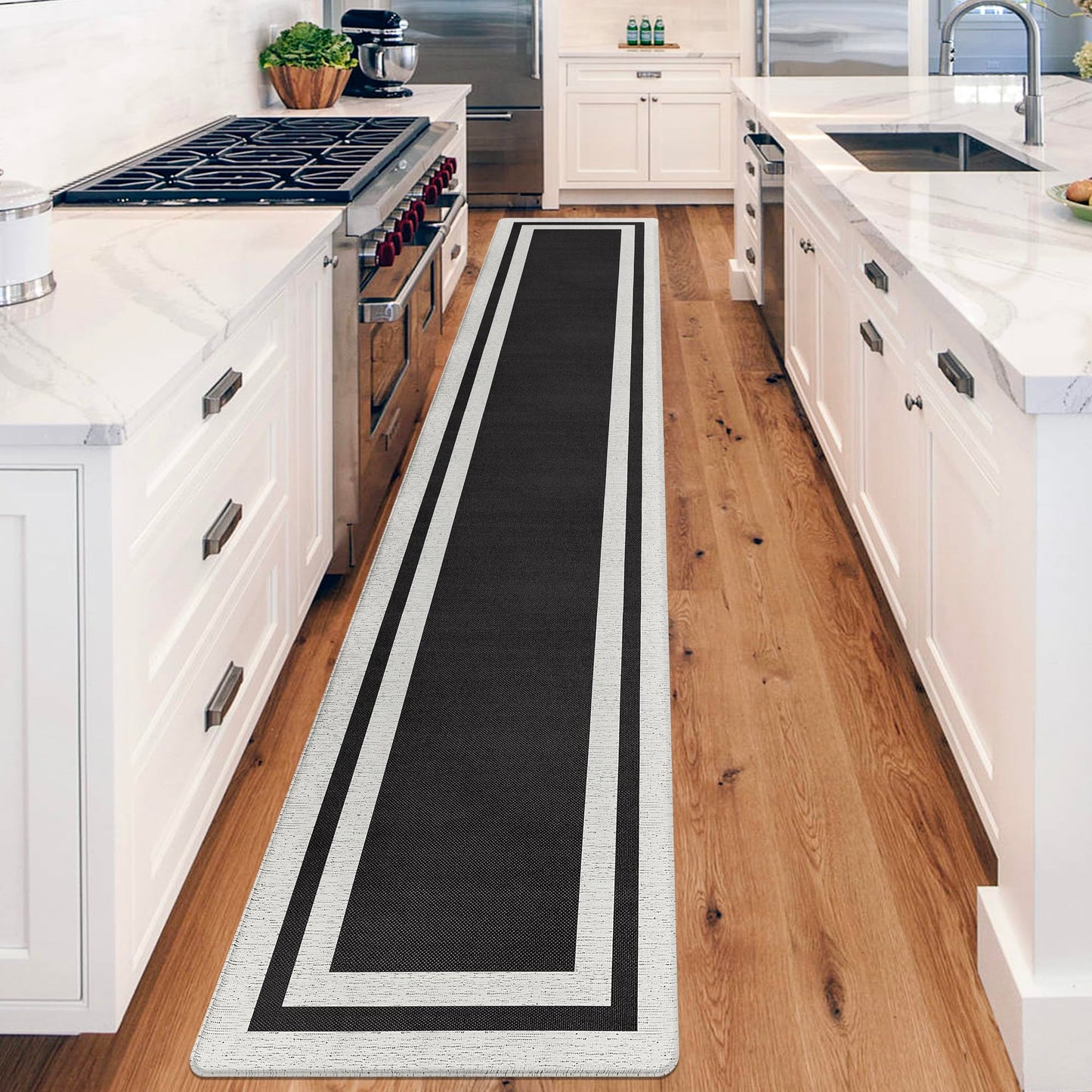 ATRUG Anti Fatigue Kitchen Mats Memory Foam Cushioned Rugs Non Skid Large Kitchen Rugs Comfort Standing Desk Mats for Kitchen Floor Office Home Laundry Room Waterproof Ergonomic Black 17.3"x 94.5"