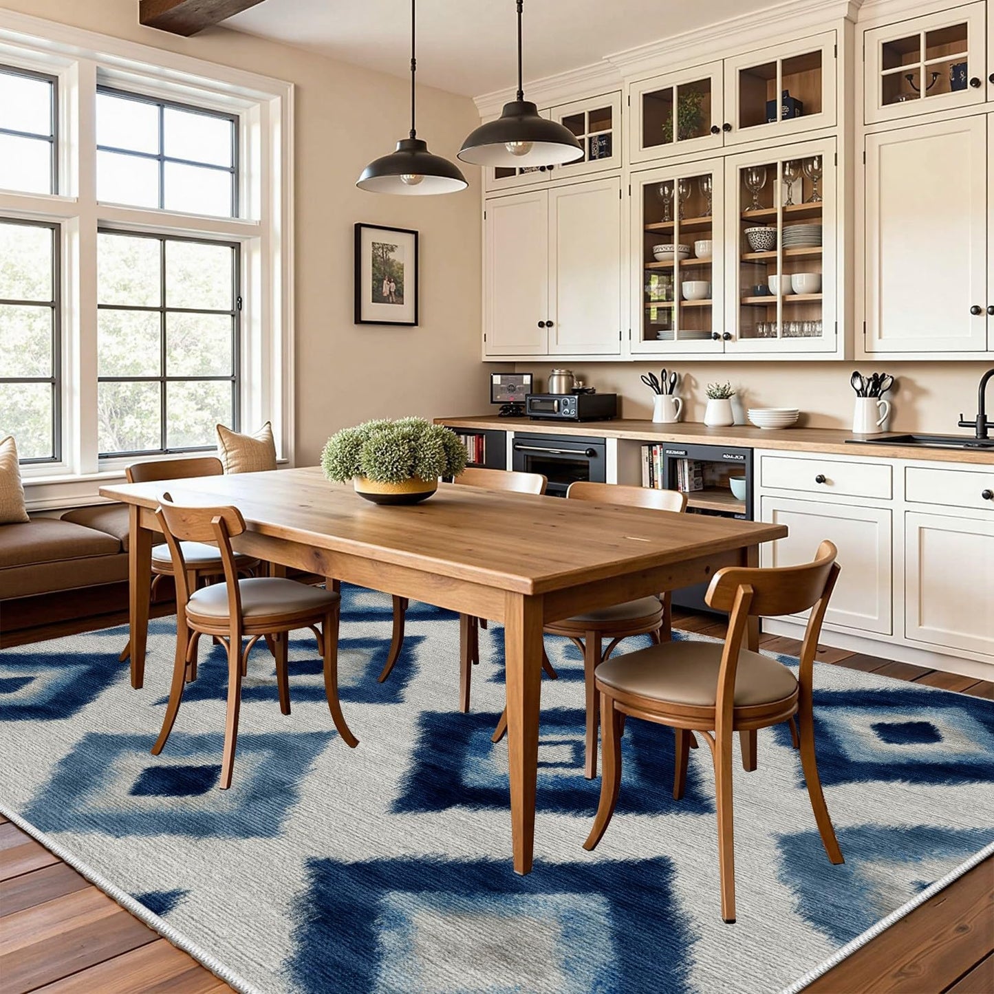 Rustic Area Rugs 7x9 - Native American Inspired Tribal Design, Rustic Lodge Country Style, Washable Non Slip Soft Floor Carpet for Living Room Bedroom Office, Geometric Home Decor