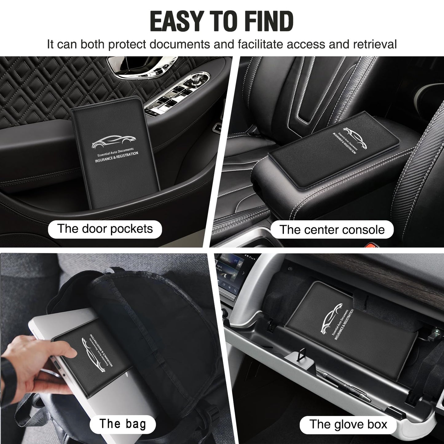Giftguys Car Insurance and Registration Card Holder | for BMW Ford Tesla Cadillac All Cars | Store Cards, ID License & Essential Documents | Premium Leather with Magnetic Closure