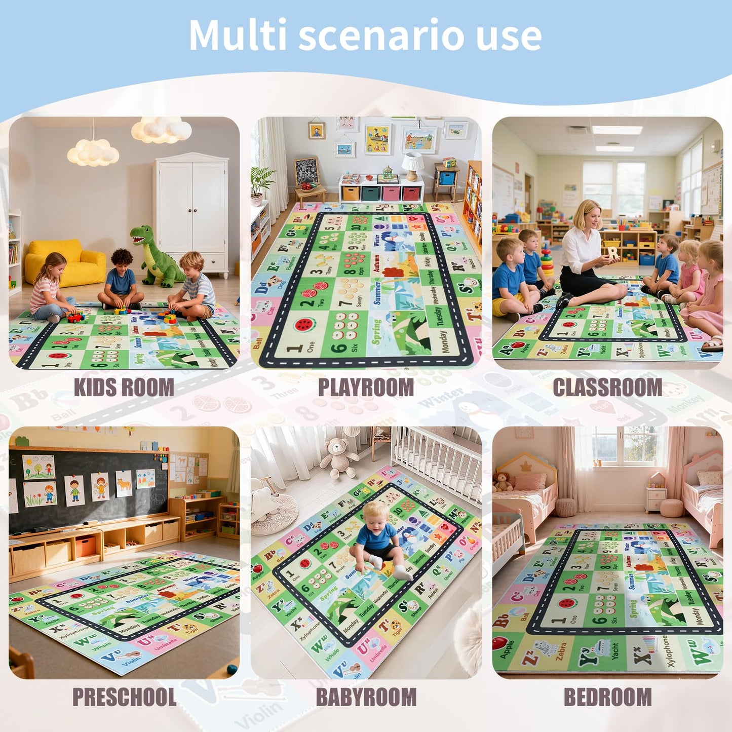 Kids ABC Rug for Playroom, Classroom Alphabet Area Carpet Playmat,Washable Toddler Mat for Baby Room,Play Room,Bedroom,Floor,Nursery (Green,3'x5')