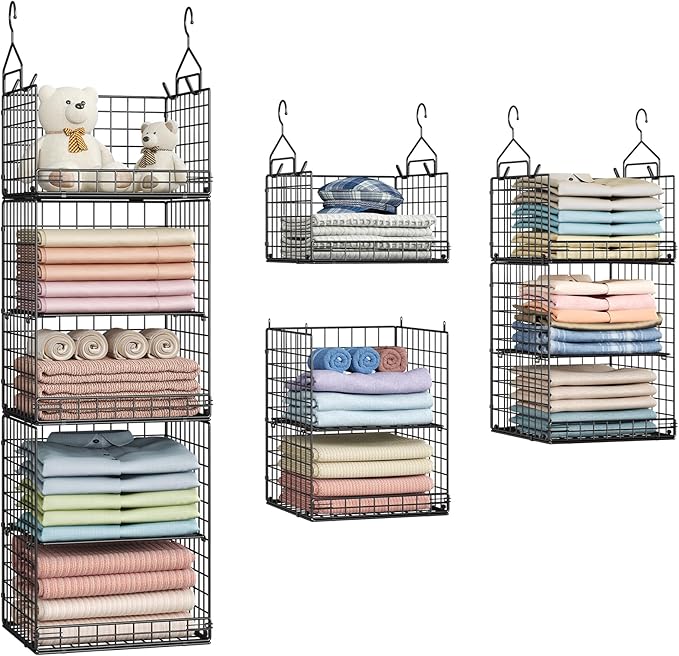5 Tier Closet Hanging Organizer and Storage Separable Hanging Closet Shelves