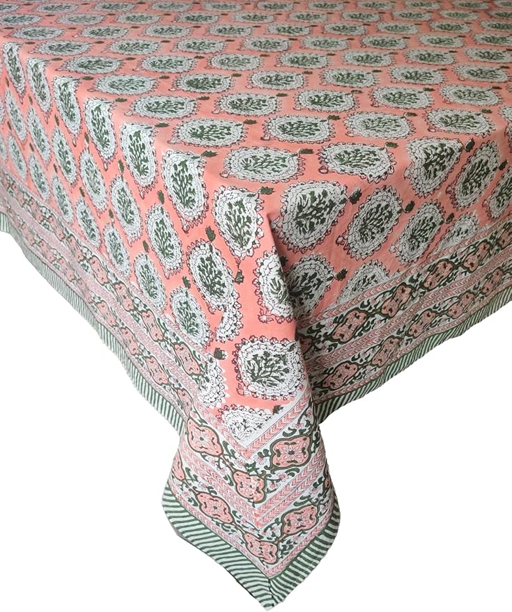 ATOSII Kari 100% Cotton Fall Tablecloth, Handblock Print Rectangle Table Cover for Kitchen Dining Linen I Parties, Thanksgiving, Christmas, Wedding, Fall Decor Table Cloth 60 X 90 Inches