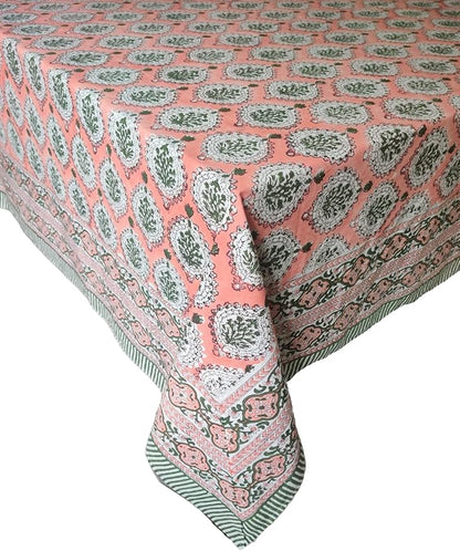 ATOSII Kari 100% Cotton Fall Tablecloth, Handblock Print Rectangle Table Cover for Kitchen Dining Linen I Parties, Thanksgiving, Christmas, Wedding, Fall Decor Table Cloth 60 X 90 Inches