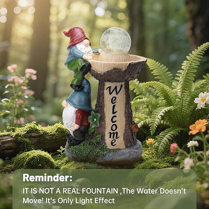 Solar Gnome Statue with Glowing Globe Light,Weatherproof Resin Garden Figurine Decor Auto On/Off - for Patio,Yard & Housewarming (Reminder: IT is NOT A Real Fountain)