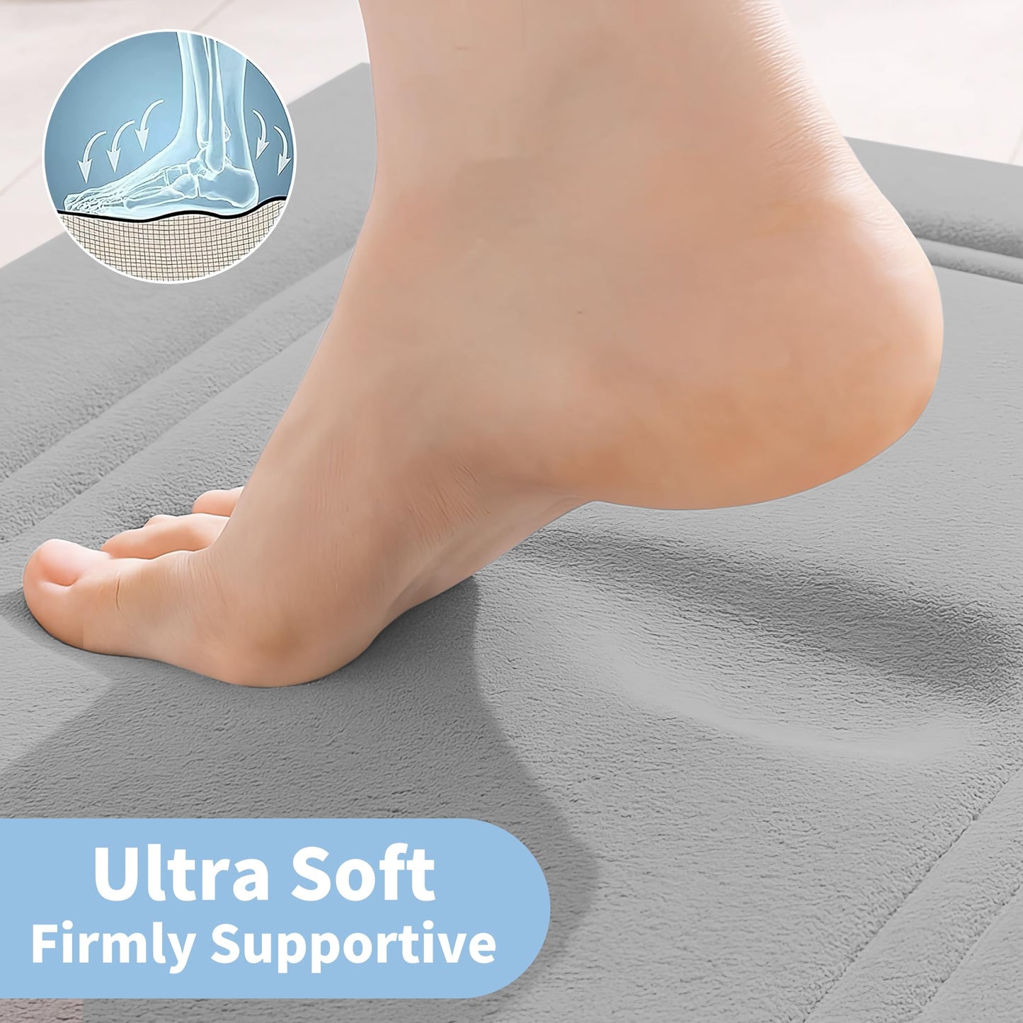Cupic Cupid Super Soft Memory Foam Bath Mats for Bathroom Floor Shower & Tub, Grey Bathroom Rugs Non Slip Washable, Water Absorbent Bath Rugs, Quick Dry Bath Carpet for Decor 24" x 16"
