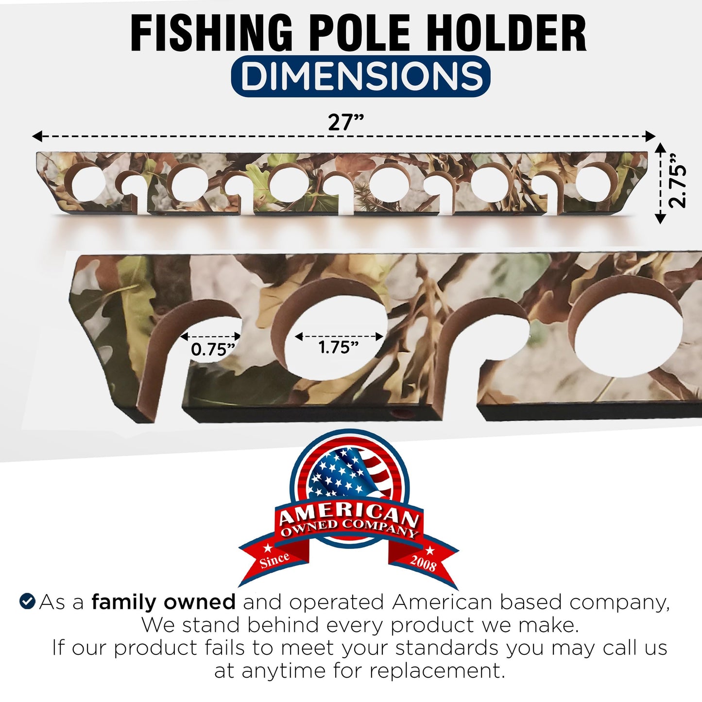 Rush Creek Creations 11 Rod Fishing Pole Holder - Wall Mount Vertical Rack for Garage Organization, Engineered Wood Camouflage Fishing Rod Storage Organizer 27" L x 2.75" W x .65" H
